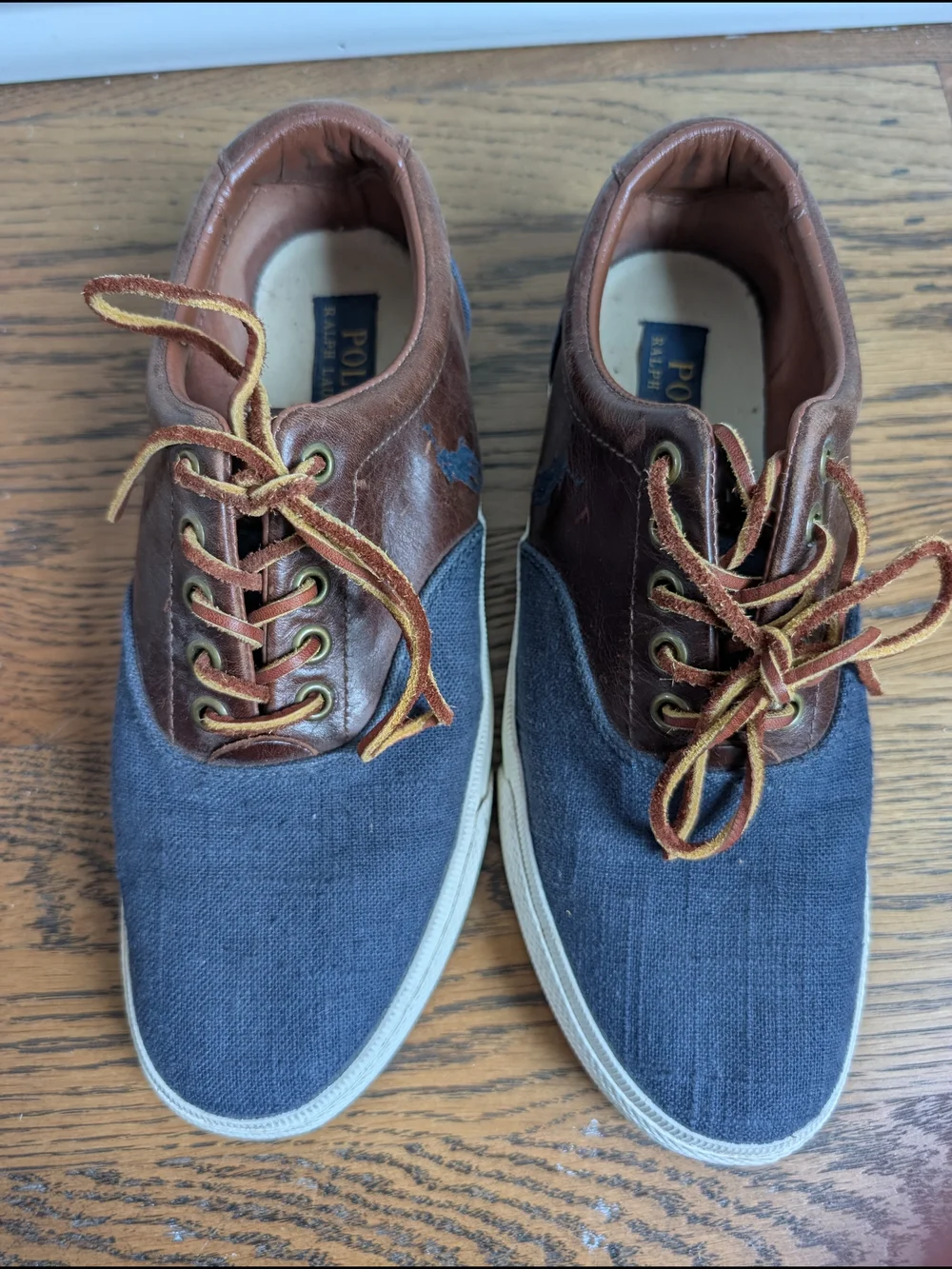 Polo Ralph Lauren Vaughn Saddle Sneaker Men's Size 7D Flax Linen Leather Blue